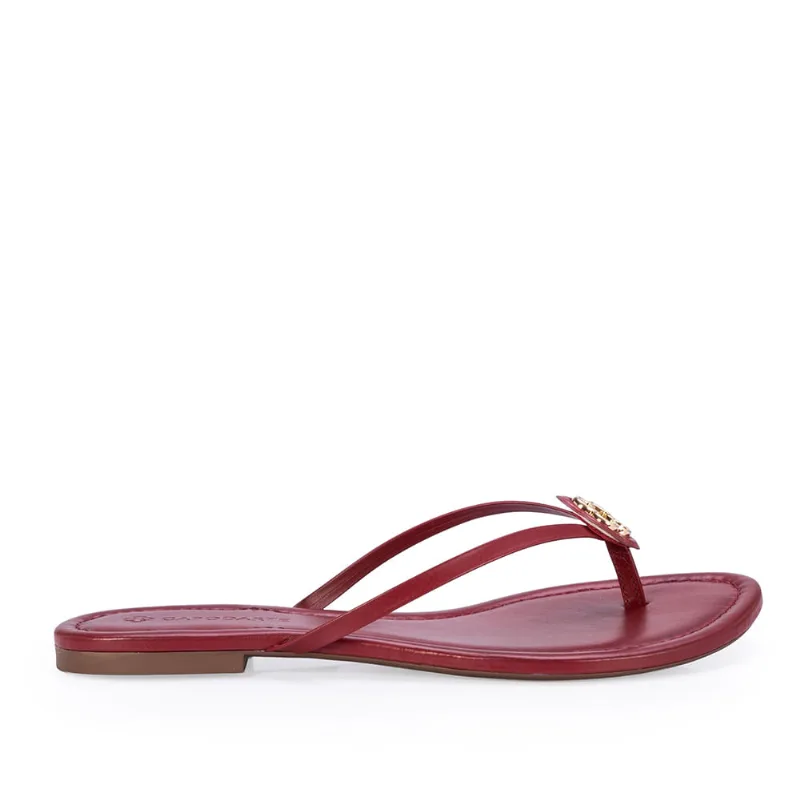 Chinelo De Dedo Couro Vermelho Trevo Dourado 40