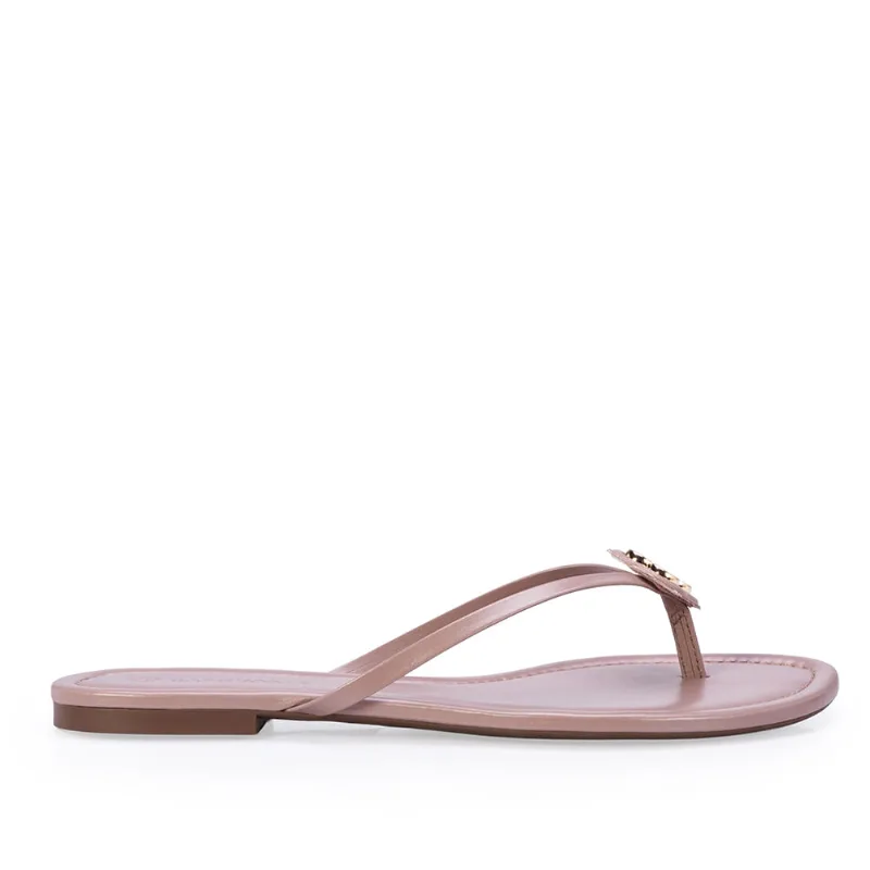 Chinelo De Dedo Couro Rose Trevo Dourado 38