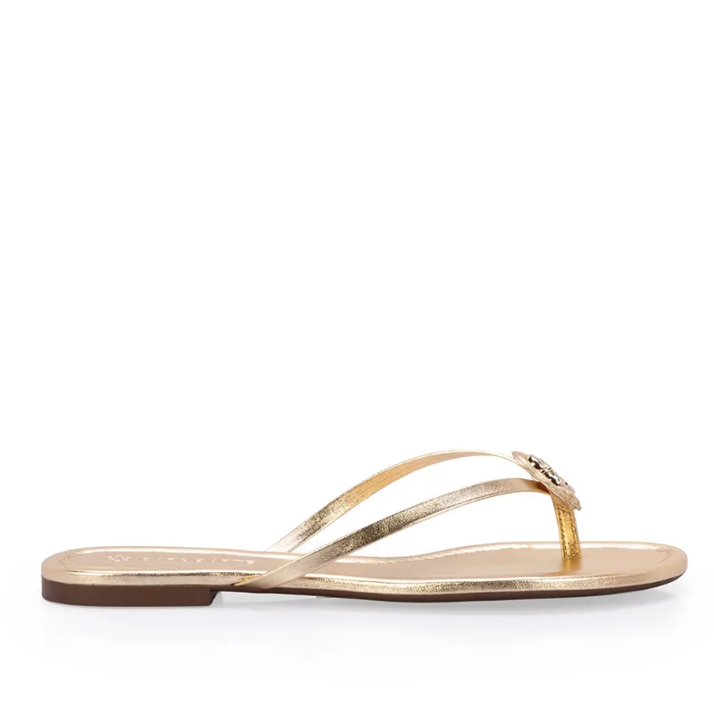 Chinelo De Dedo Dourado Couro Trevo 35