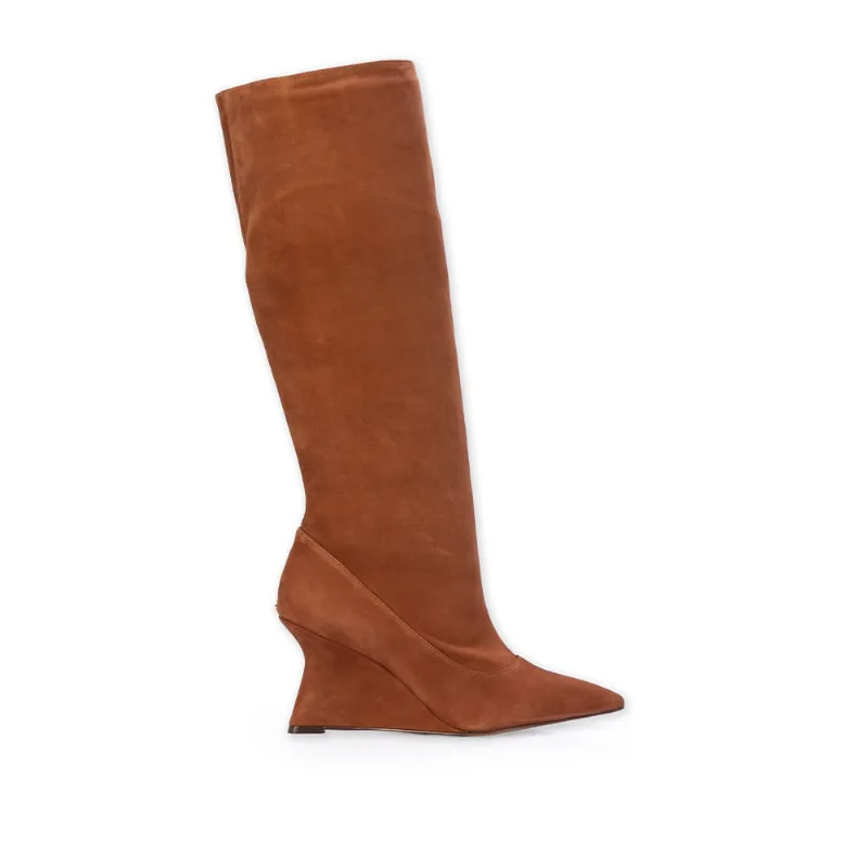 Bota Cano Longo Slouch Couro Suede Marrom 36
