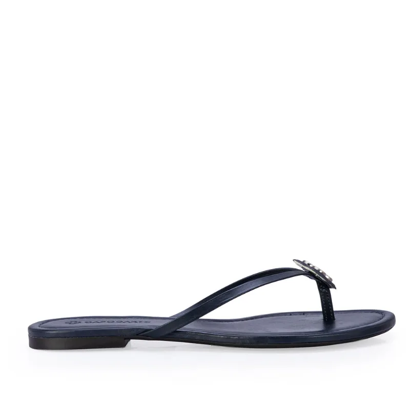 Chinelo De Dedo Couro Marinho Trevo Prateado 39
