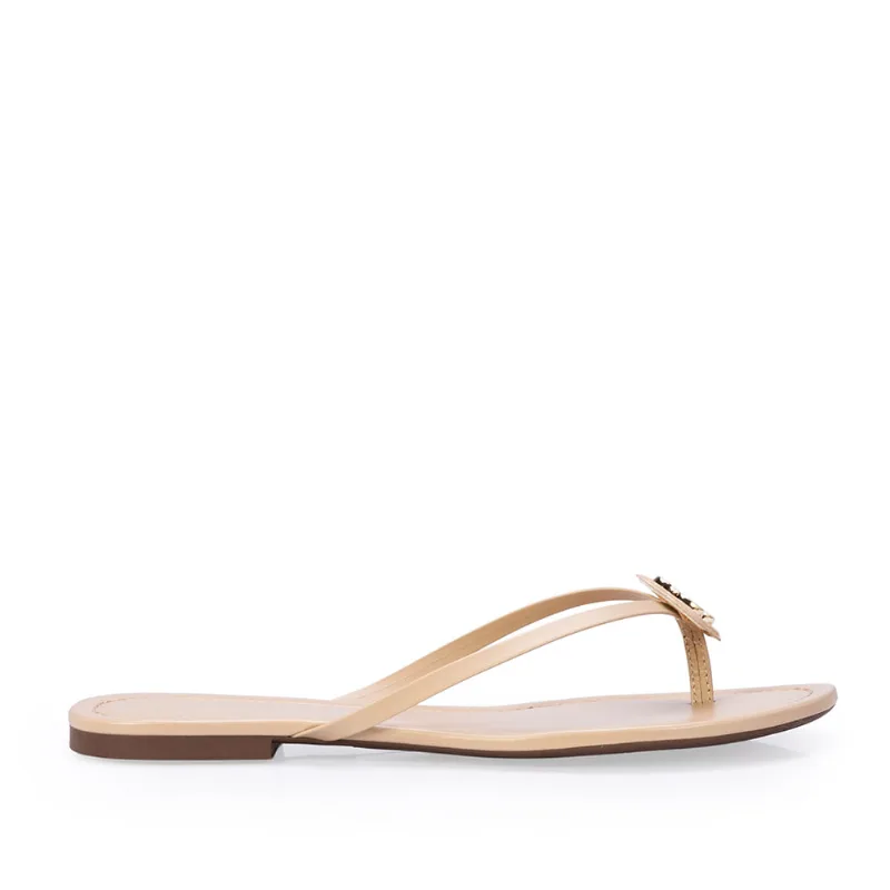 Chinelo De Dedo Couro Nude Trevo Dourado 34