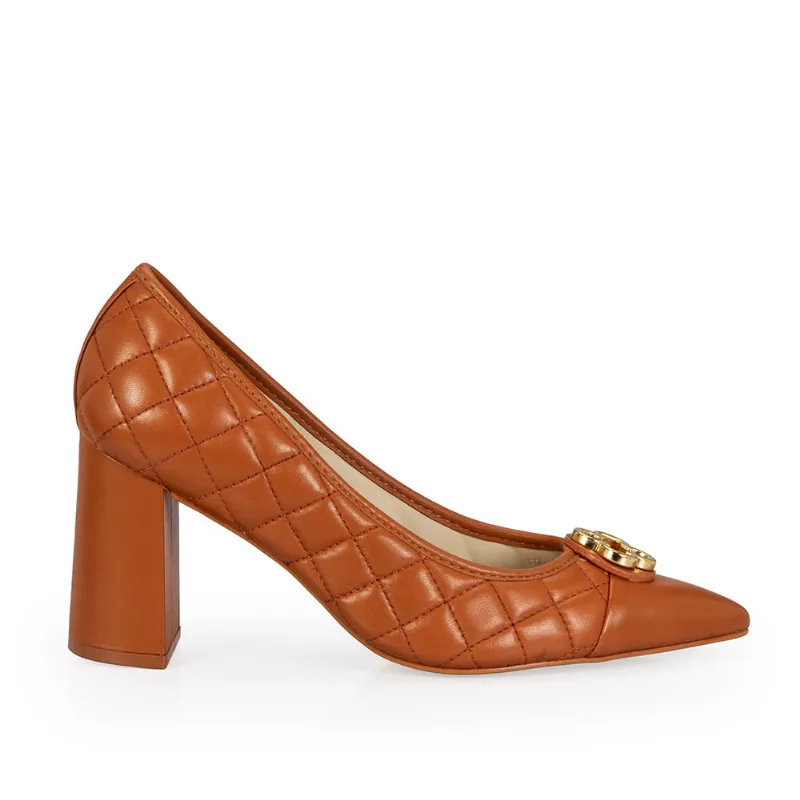 Scarpin Salto Alto Matelassê Couro Caramelo 35 - CAPODARTE