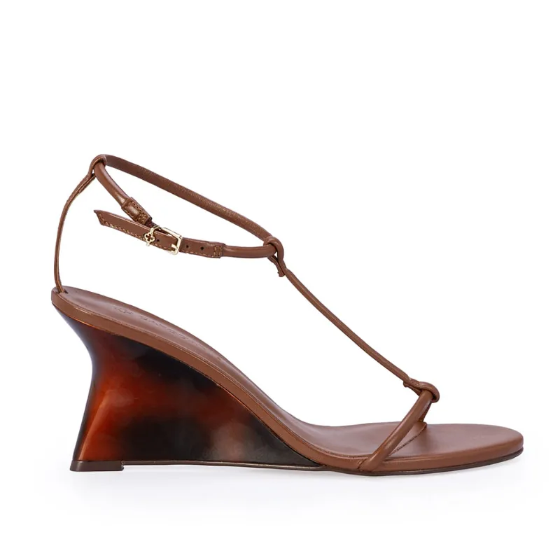 Sandália Salto Alto Anabela Tortoise Couro Marrom 37