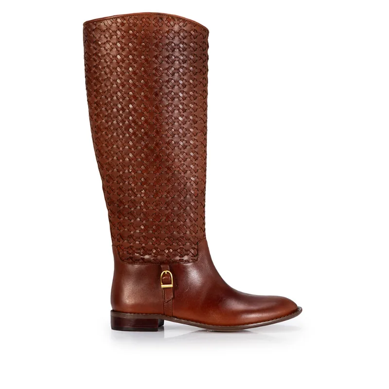 Bota Cano Longo Couro Tressê Marrom 35