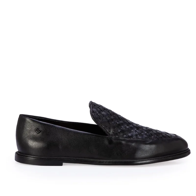 Loafer Mocassim Couro Tressê Preto 35