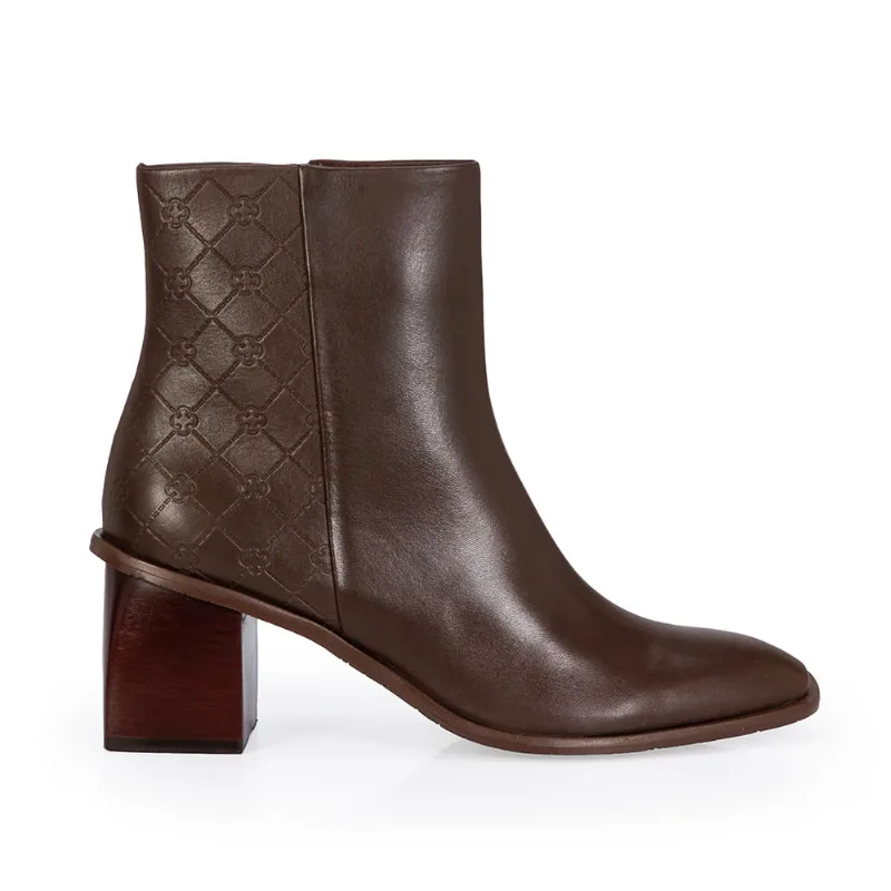 Bota Salto Bloco Couro Marrom 35
