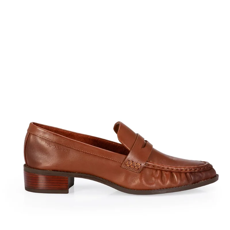 Loafer Mocassim Salto Baixo Couro Marrom 35