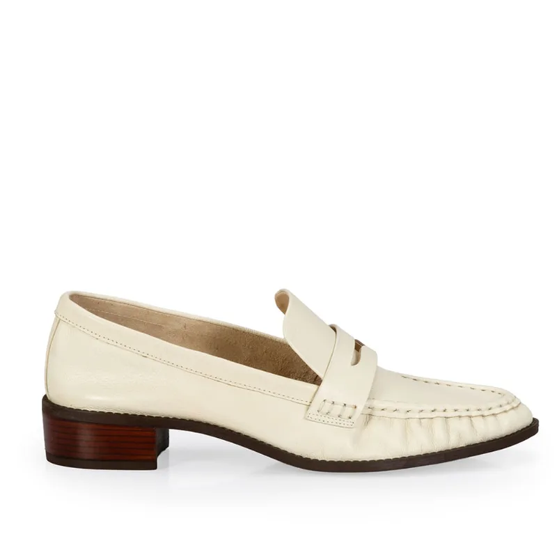 Loafer Mocassim Salto Baixo Couro Branco Duna 36