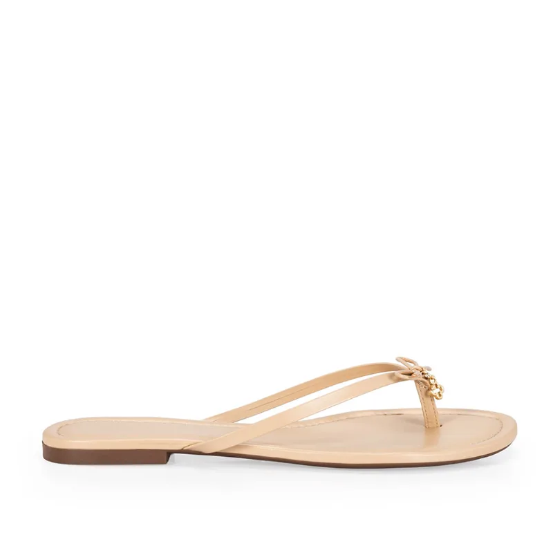 Chinelo De Dedo Couro Nude Com Pingente 38