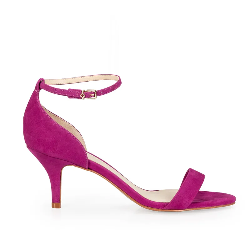 Sandália Salto Médio Kitten Couro Suede Rosa Fúcsia 39 - CAPODARTE