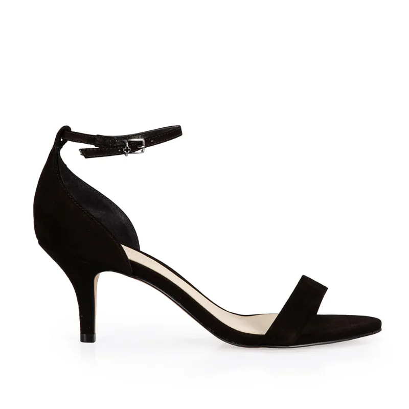 Sandália Salto Médio Kitten Couro Suede Preta 39