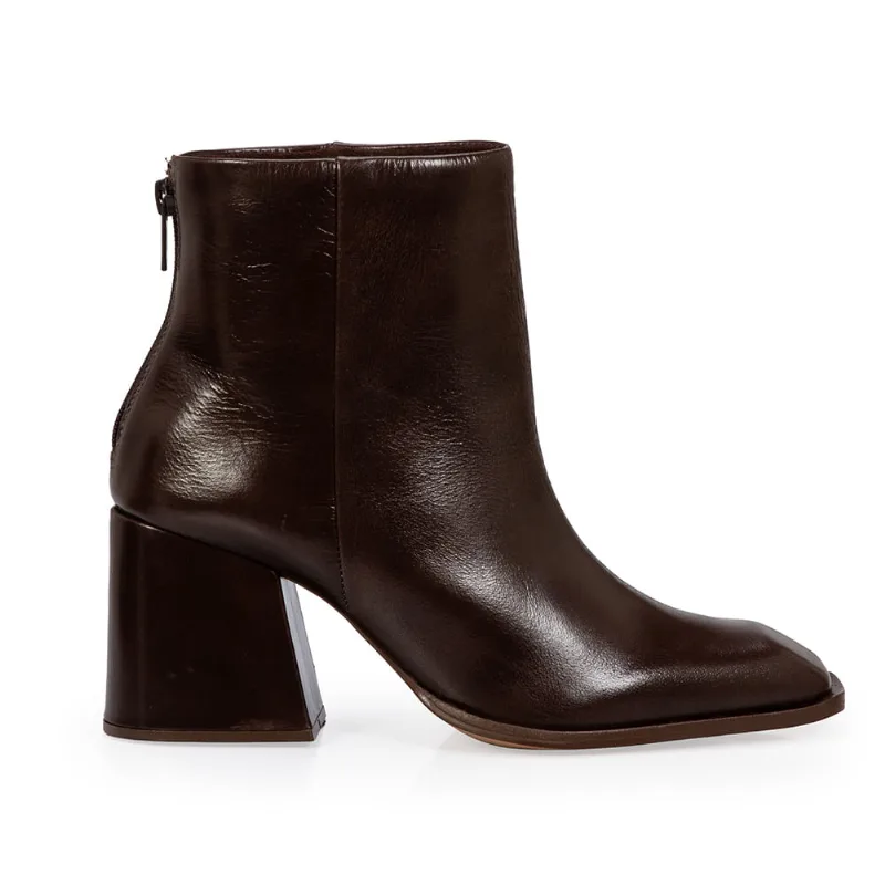Bota Salto Bloco Couro Marrom Cacau 36