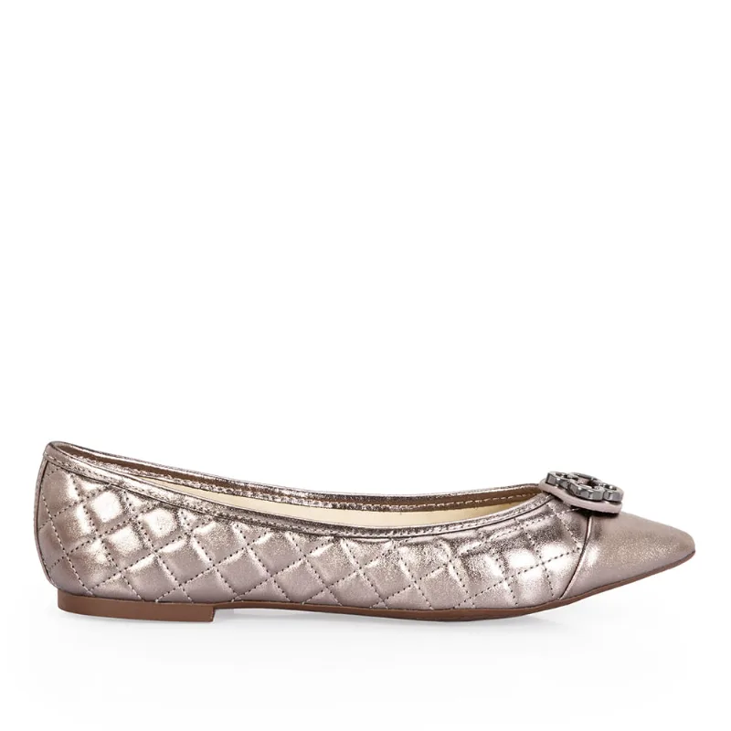 Sapatilha Bico Fino Catherine Couro Cinza Pewter 38