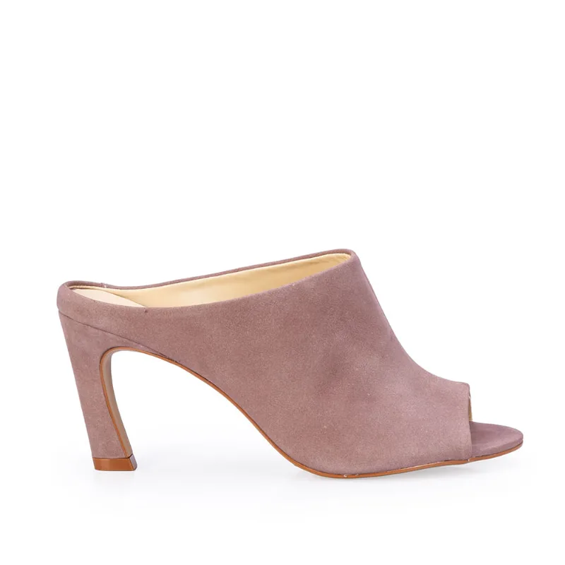Mule Salto Alto Couro Suede Rose 39