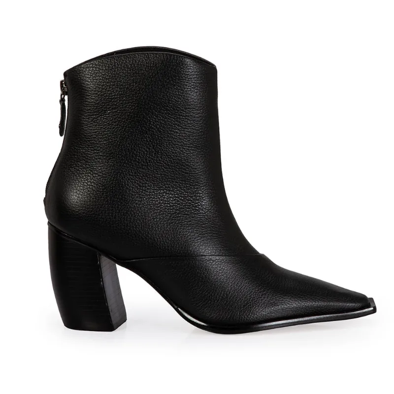 Bota Couro Salto Bloco Preta 35