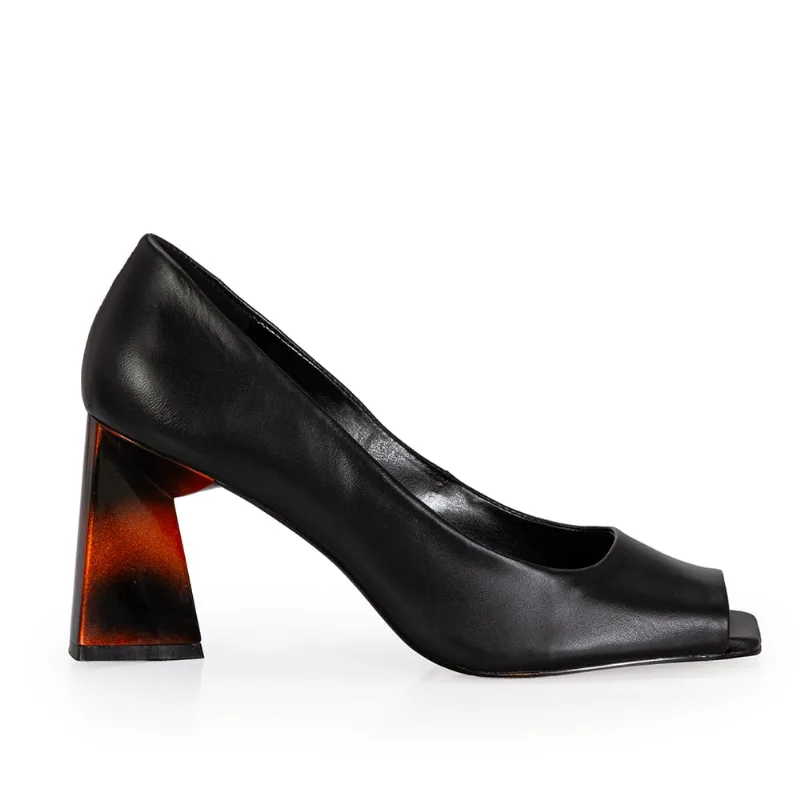 Peep Toe Salto Alto Tortoise Couro Preto 35 - CAPODARTE