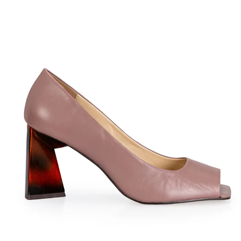 Peep Toe Couro Nobuck Salto Alto Rosa 34
