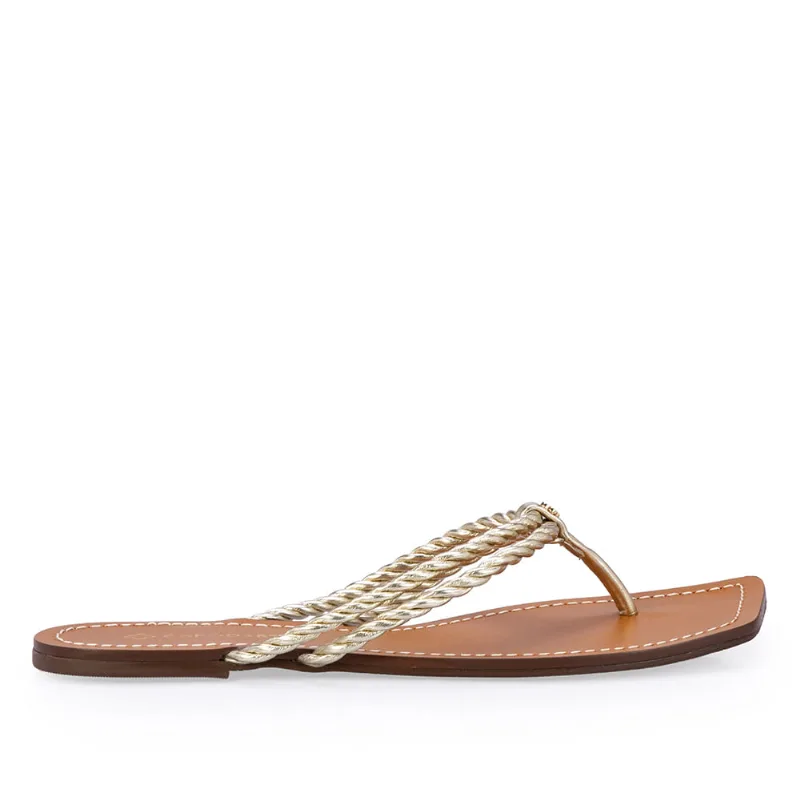 Chinelo Rasteiro Dourado Tiras Duplas 37
