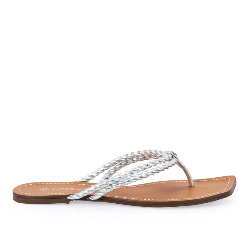 Chinelo Rasteiro Prateado Tiras Duplas 39