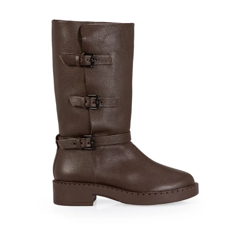 Bota Cano Longo Fivelas Couro Marrom 35 - CAPODARTE