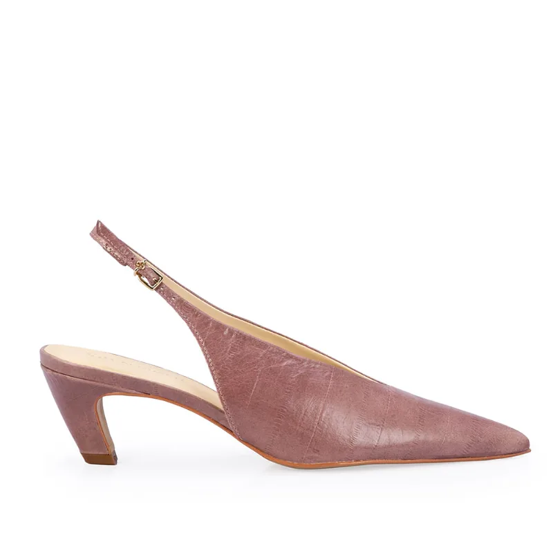 Scarpin Slingback Salto Baixo Couro Rosa 35