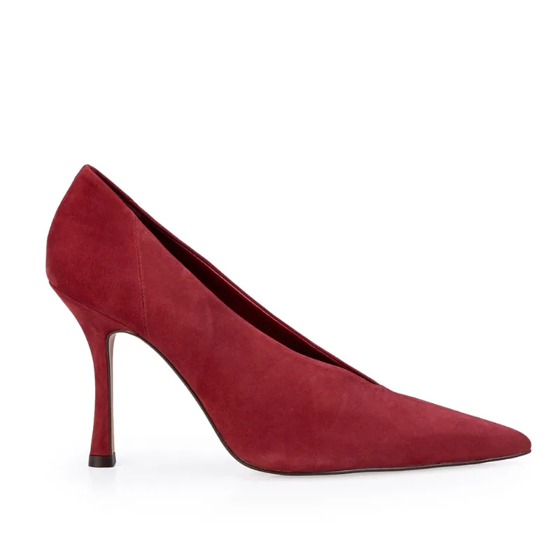 Scarpin Salto Alto Couro Suede Vermelho Amarone 38