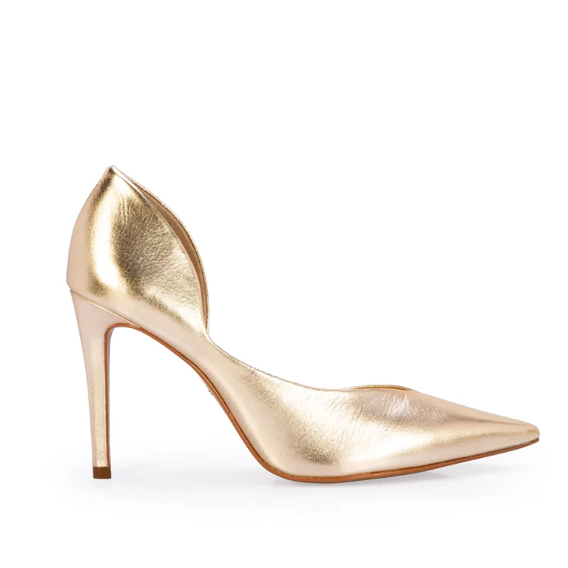Scarpin Salto Alto Couro Metalizado Dourado 38