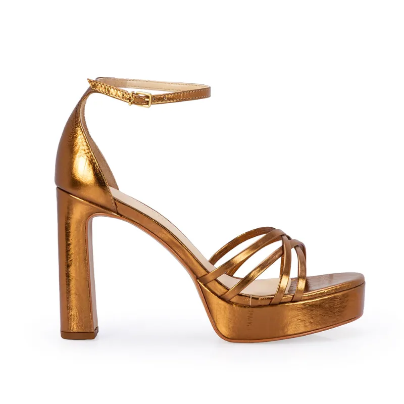 Sandália Salto Alto Meia Pata Couro Bronze 38