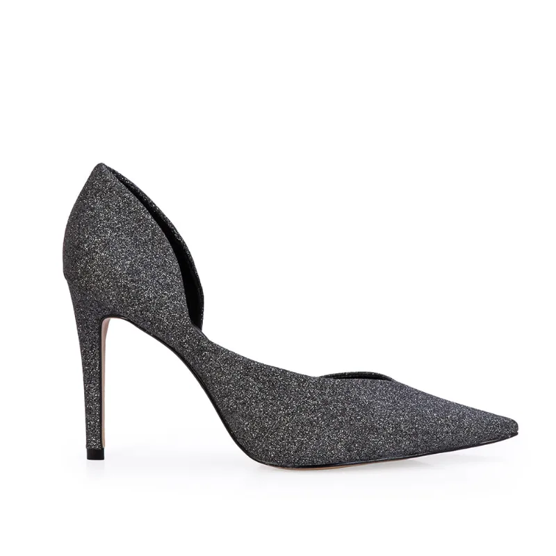 Scarpin Salto Alto Cinza Glitter 34