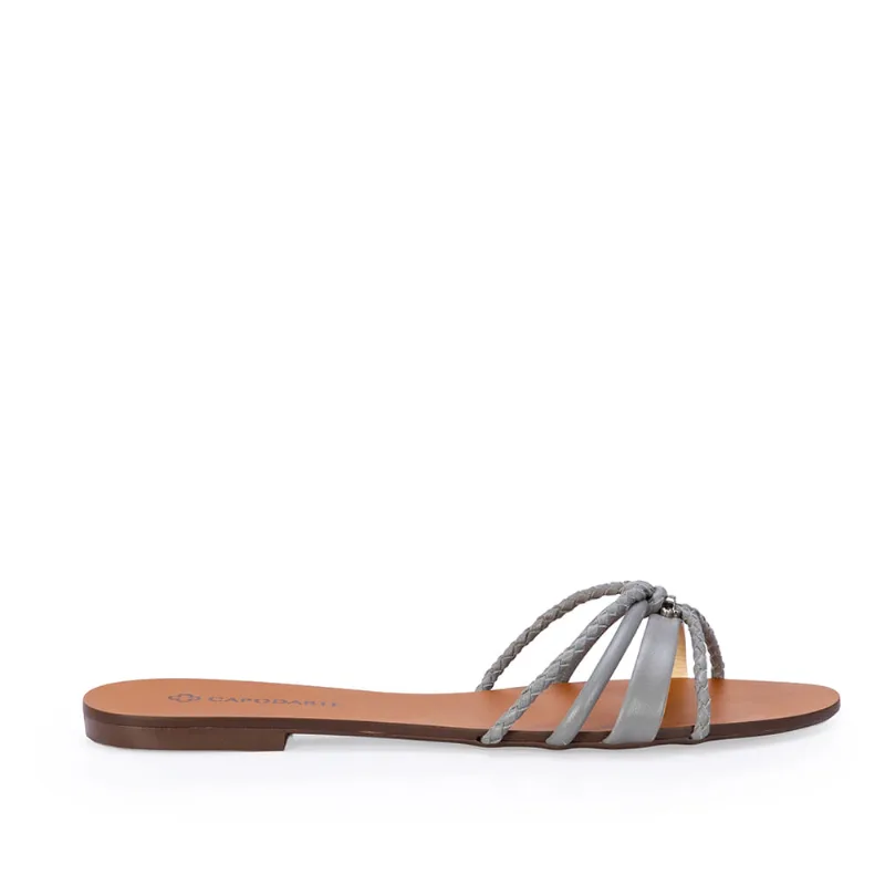 Chinelo Cinza Rasteiro Tiras Couro 35