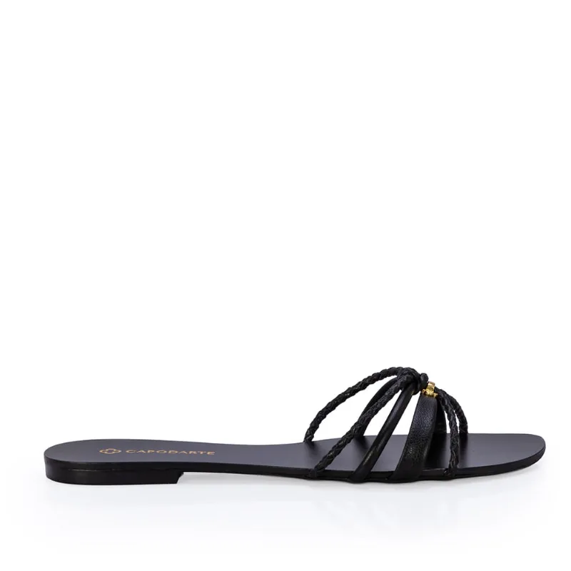 Chinelo Preto Rasteiro Tiras Couro 35 - CAPODARTE