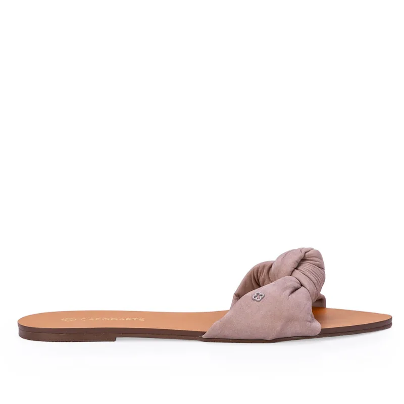 Chinelo Rose Rasteiro Tira Nó Couro Suede 39
