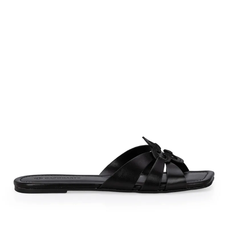 Chinelo Preto Rasteiro Couro Recorte Trevo 37