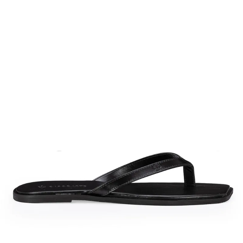 Chinelo De Dedo Bico Quadrado Couro Preto 38