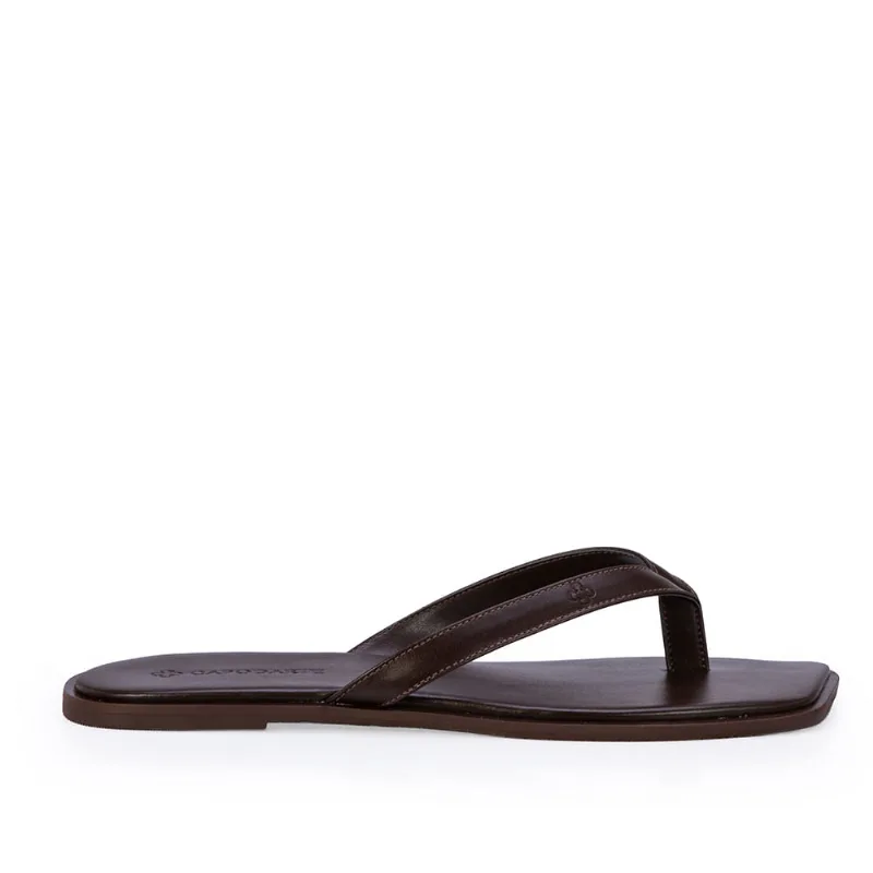 Chinelo De Dedo Bico Quadrado Couro Marrom 35