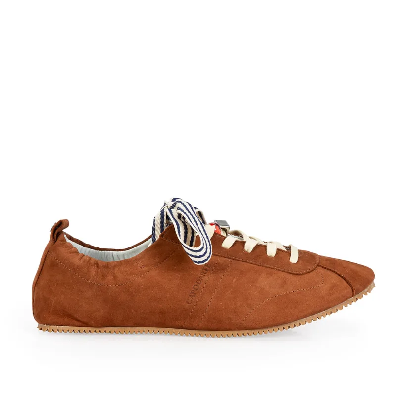 Tênis Ballerina Marrom de Couro Suede 5 Pins + 1 Atacador Marinho 37