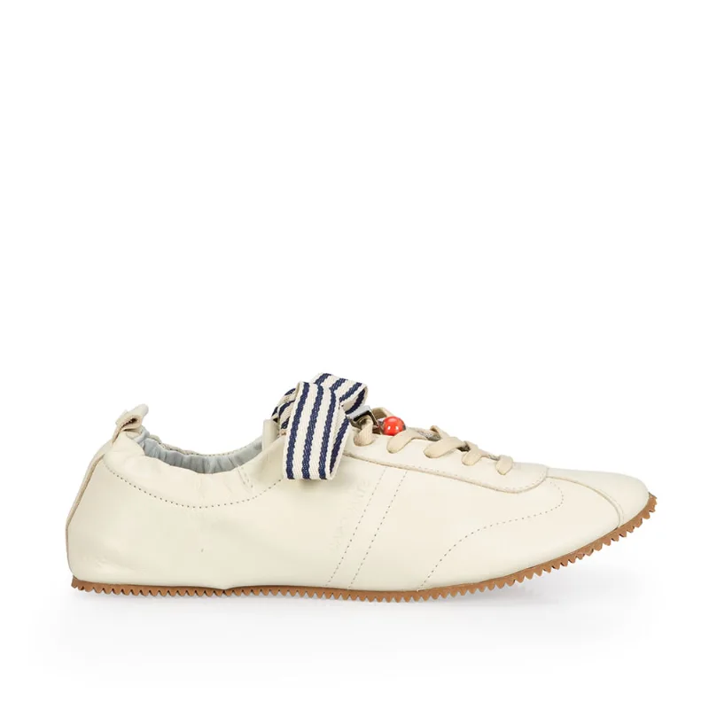 Tênis Ballerina Branco de Couro 5 Pins + 1 Atacador Marinho 37