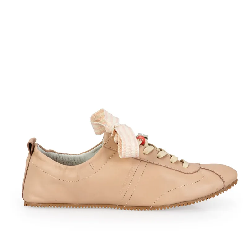 Tênis Ballerina Marrom de Couro 5 Pins + 1 Atacador Listras Nude 35 - CAPODARTE