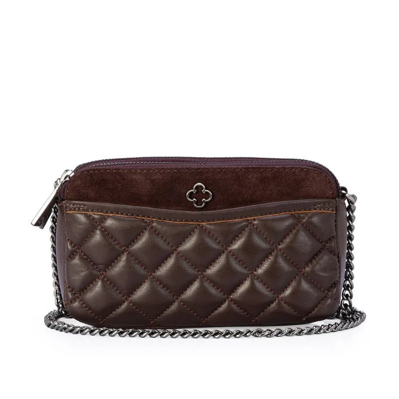 Bolsa Pequena Tiracolo Alça Corrente Couro Marrom