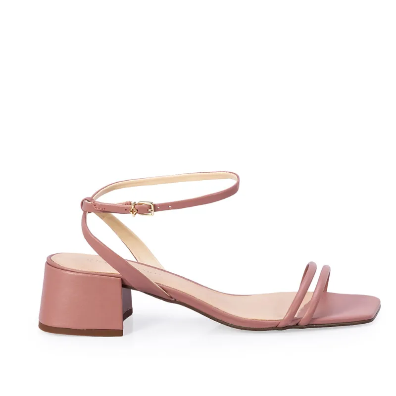 Sandália Salto Baixo Couro Rosa Malva 37
