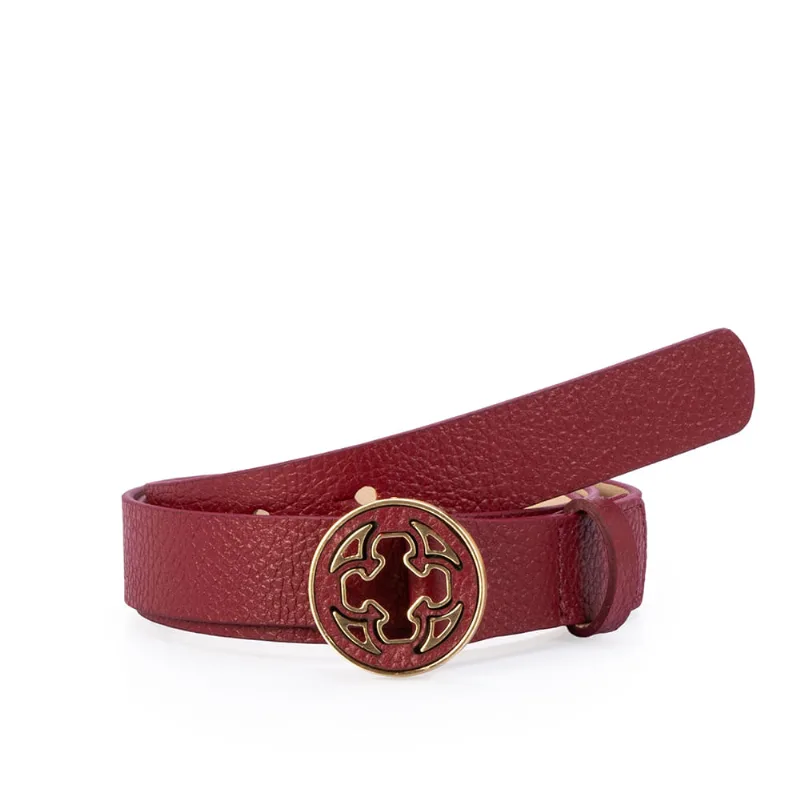 Cinto Couro Vermelho Feminino Fivela Redonda 85