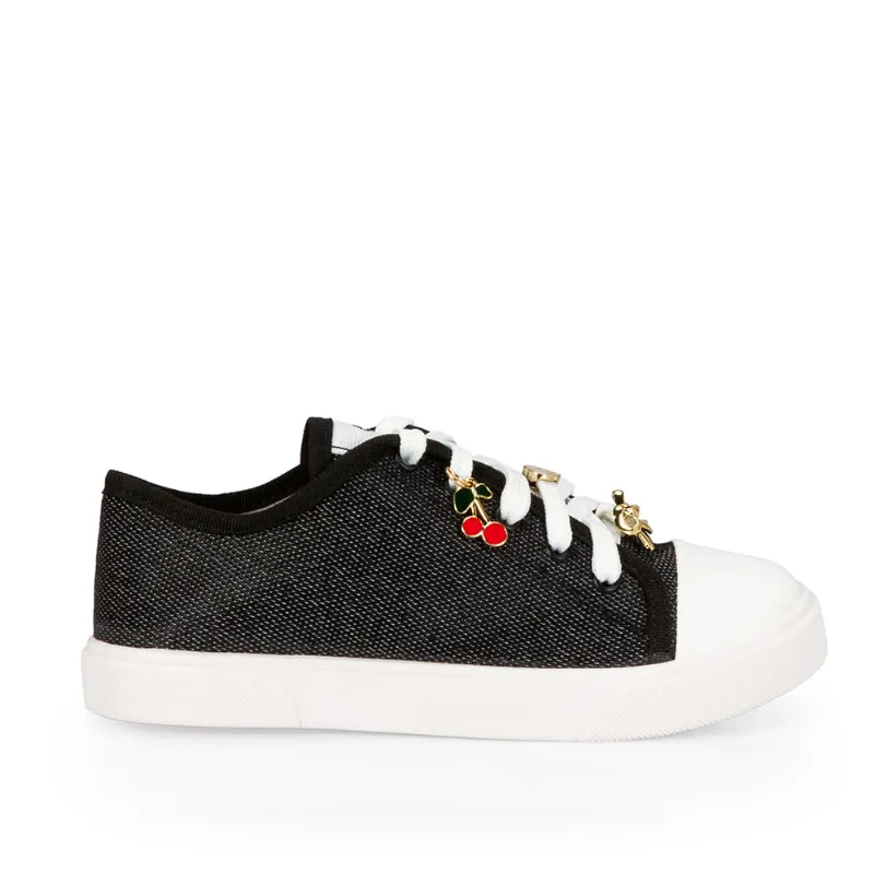 Tênis Infantil Amarração Jeans Branco e Preto 31