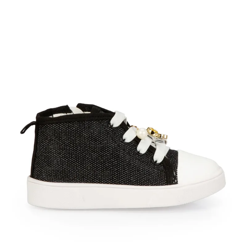 Tênis Bebê Cano Alto Preto E Branco Amarração 18