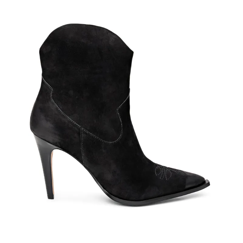 Bota Salto Alto Couro Nobuck Preta 38