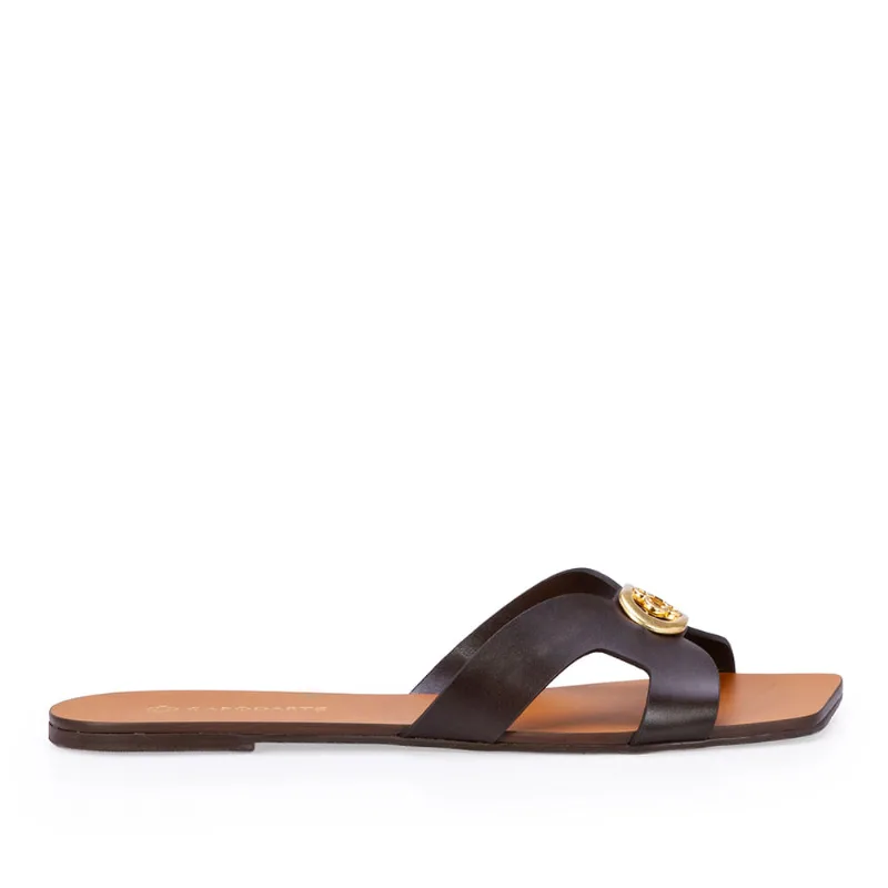 Chinelo Bico Quadrado Couro Marrom 33