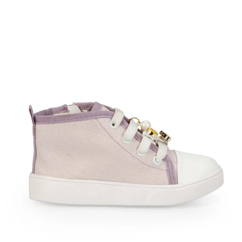 Tênis Bebê Cano Alto Rosa E Branco Amarração 19