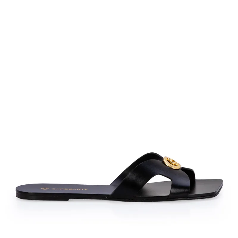 Chinelo Bico Quadrado Couro Preto 40