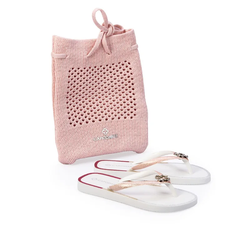 Kit Chinelo De Dedo Infantil Rosa Peônia + Bolsa Knit 29.30