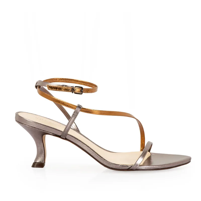 Sandália Couro Cinza Pewter Tira Bronze 35
